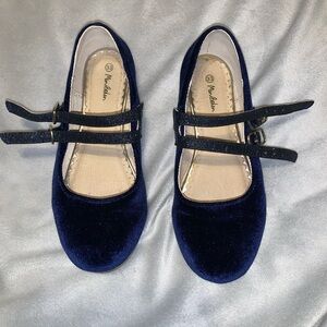 Mini Boden Midnight Blue Velvet Mary Jane’s Dress Shoes size 33 1.5 Christmas